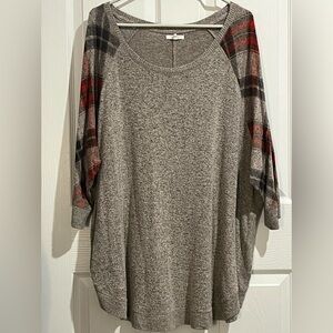 Maurices Grayish Brown and Plaid Long Sleeve lightweight Sweater